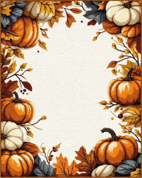 Autumn Pumpkin Leaf Border Rug - Cutout View