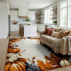 Autumn Pumpkin Leaf Border Rug - Living Room View
