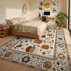 Autumn Pumpkin Patch Garden Pattern Rug - Bedroom View