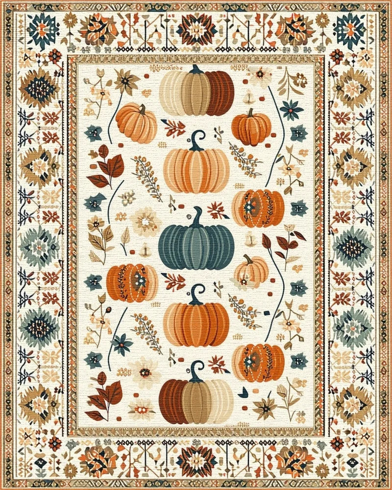 Autumn Pumpkin Patch Garden Pattern Rug - Cutout View