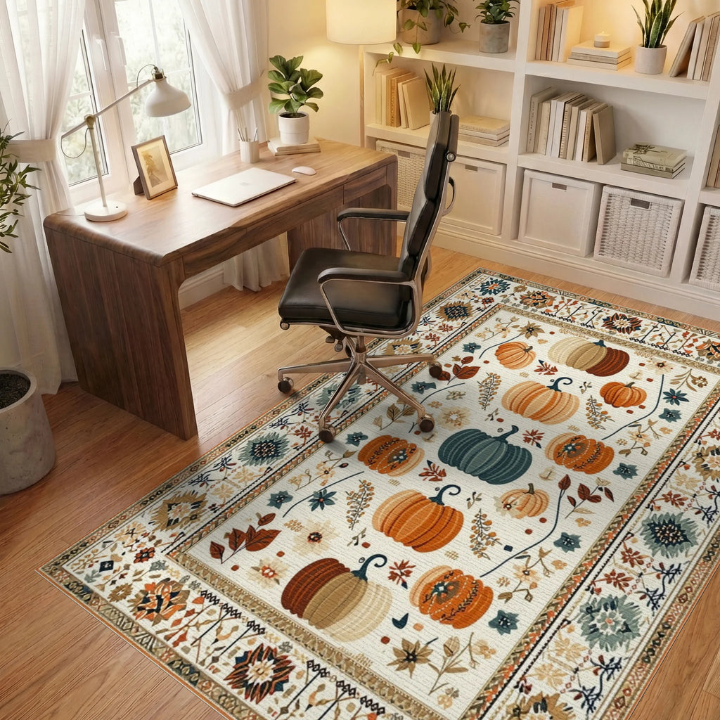Autumn Pumpkin Patch Garden Pattern Rug - Office View