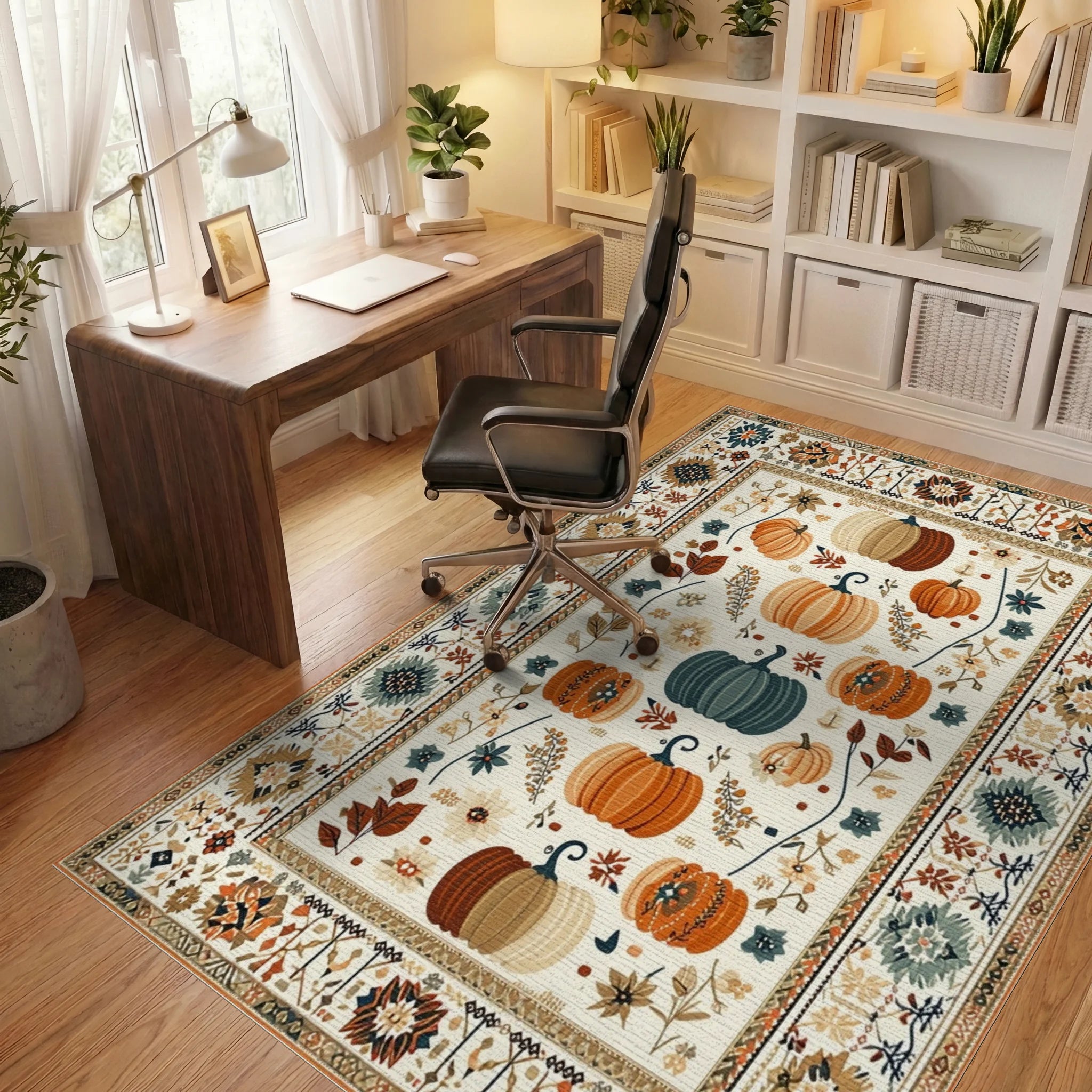 Autumn Pumpkin Patch Garden Pattern Rug - Office View