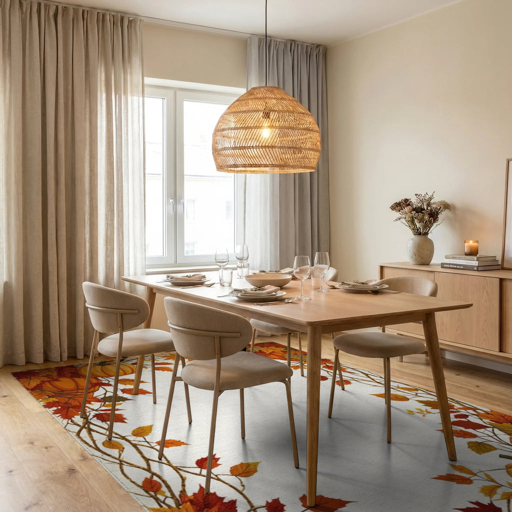 Autumn Pumpkins And Leafy Vines Design Rug - Dining Room View