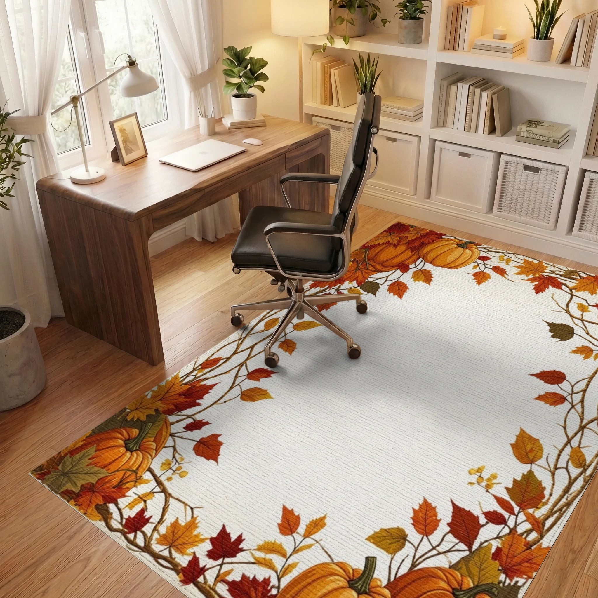 Autumn Pumpkins And Leafy Vines Design Rug - Office View