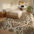 Aztec Sun Stone Geometric Medallion Accents Rug Bedroom View