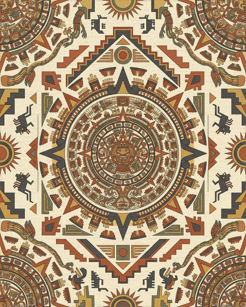 Aztec Sun Stone Geometric Medallion Accents Rug - Cutout View