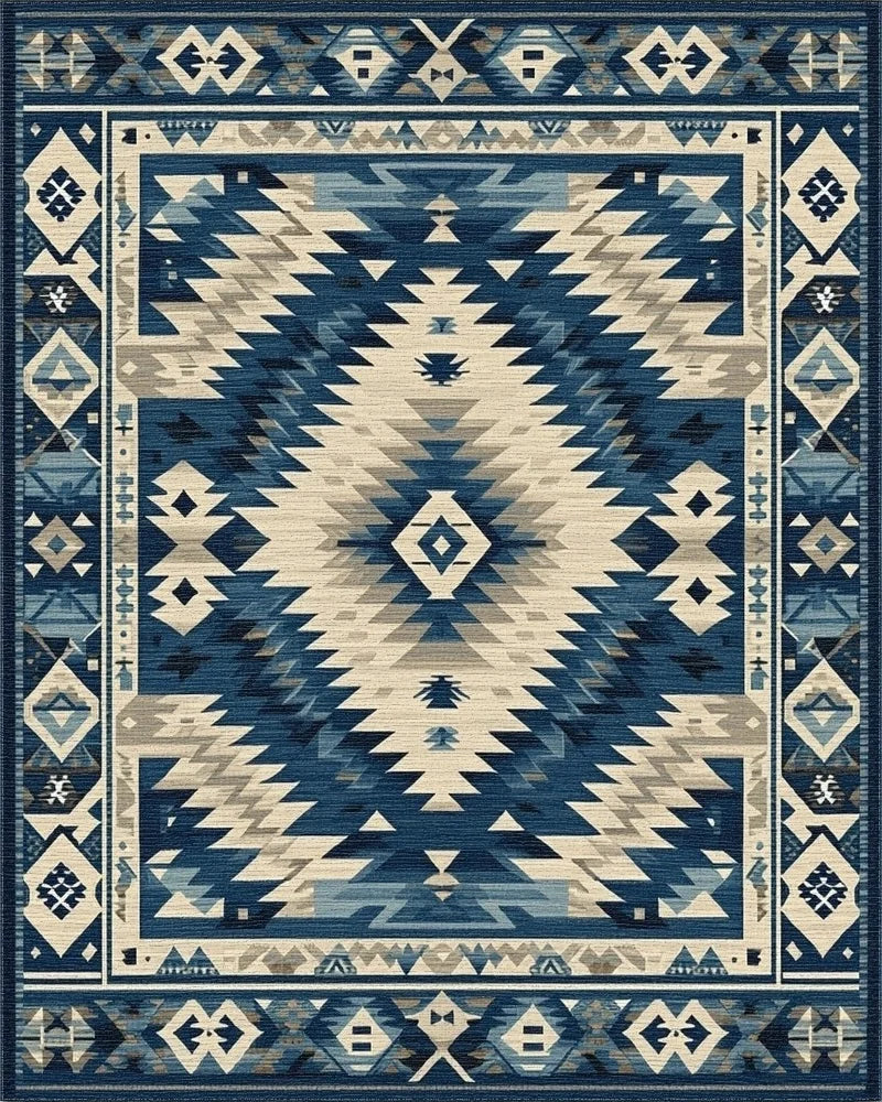 Azure Diamond Aztec Geometric Rug - Cutout View