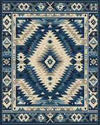 Azure Diamond Aztec Geometric Rug - Cutout View