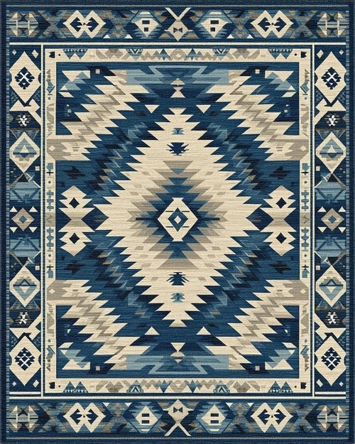 Azure Diamond Aztec Geometric Rug - Cutout View