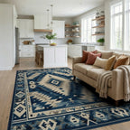 Azure Diamond Aztec Geometric Rug - Living Room View