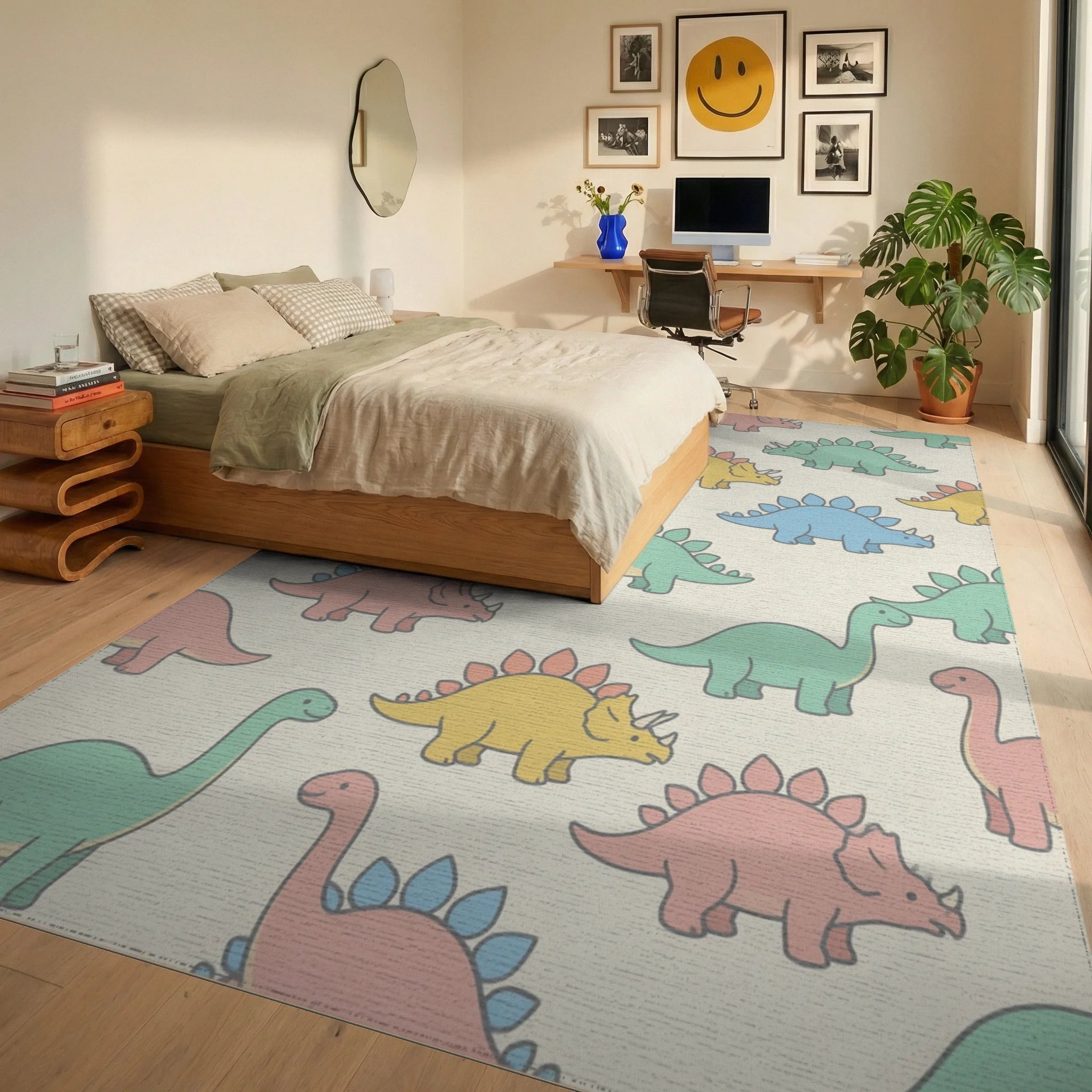 Mint Green Pink Rug - bedroom