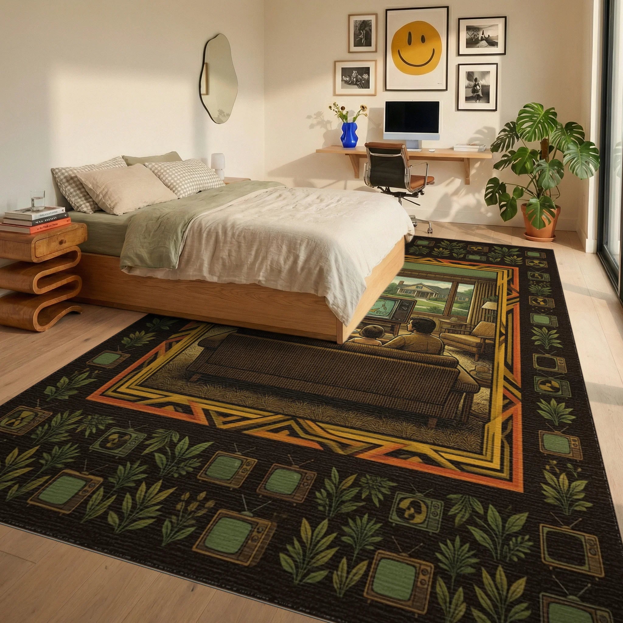 Orange Yellow Brown Rug - bedroom