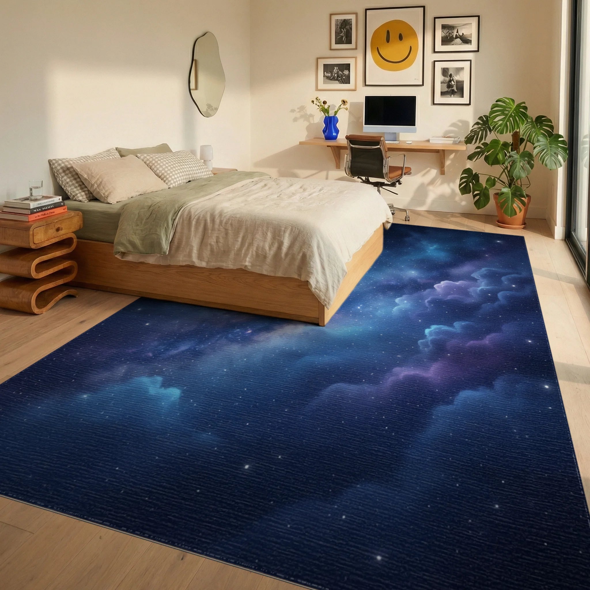 Sky Blue Indigo Rug - bedroom