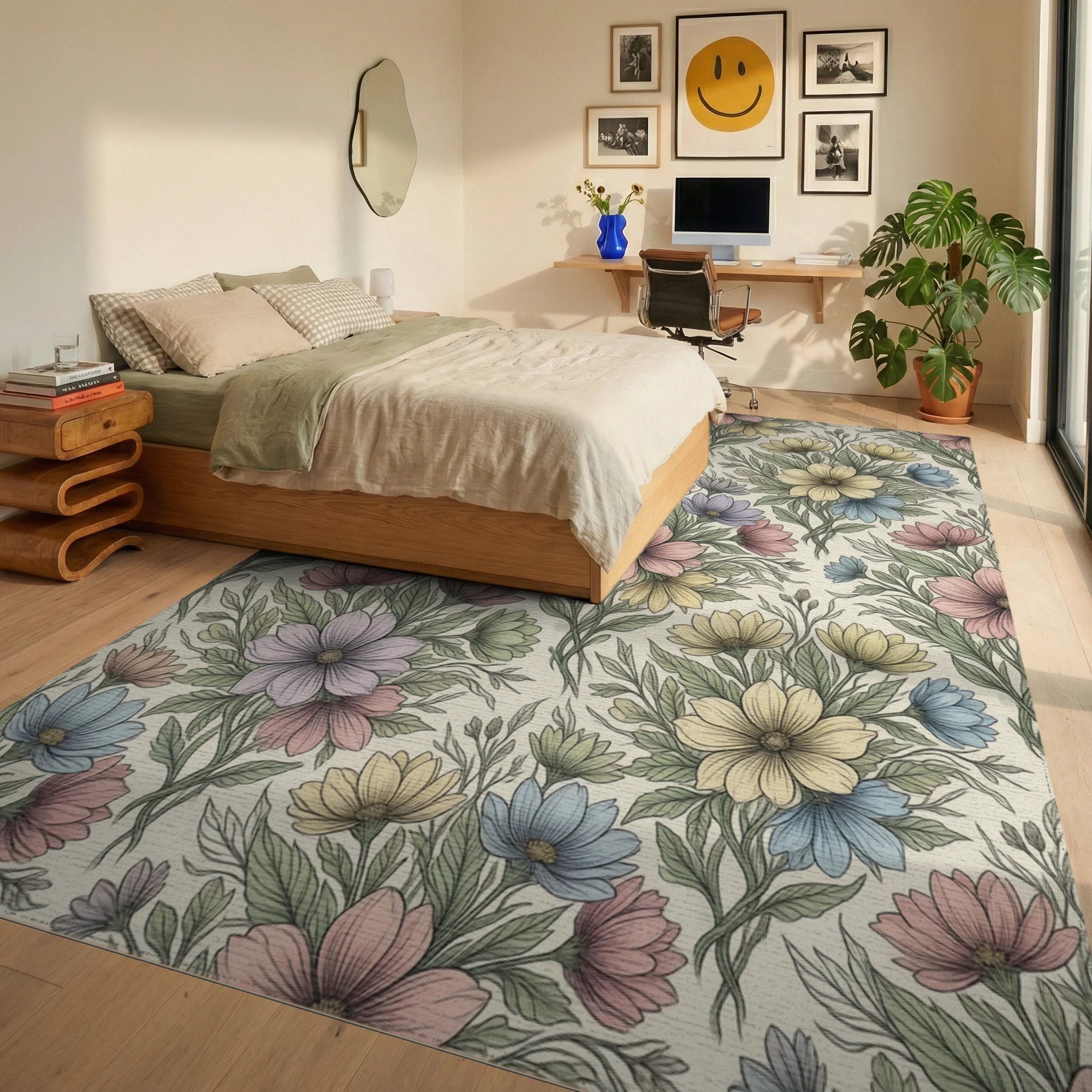 Green Lavender Yellow Rug - bedroom