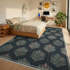 Sage and Charcoal Geometric Hexagon Rug - bedroom