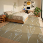 Beige White Floral Rug - bedroom