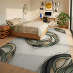 Green White Abstract Rug - bedroom