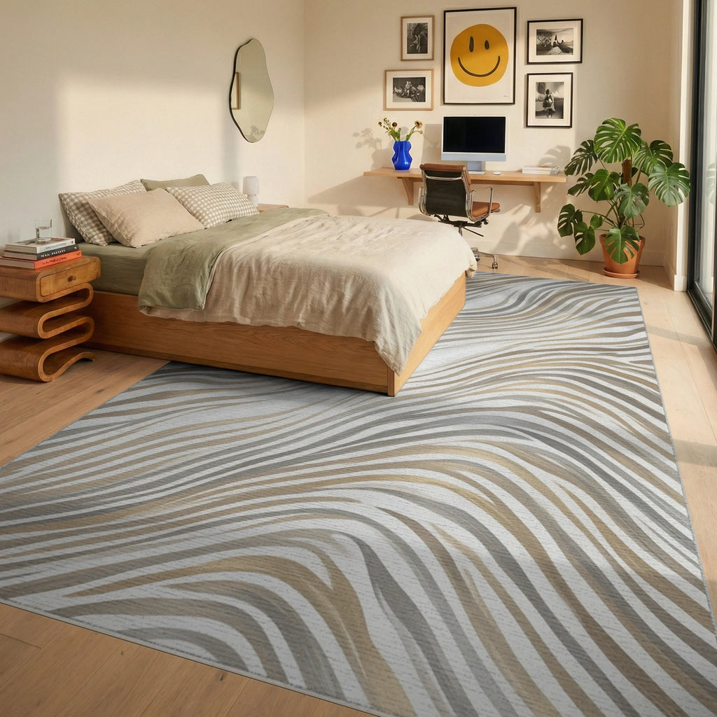 Animal Print White Rug - bedroom
