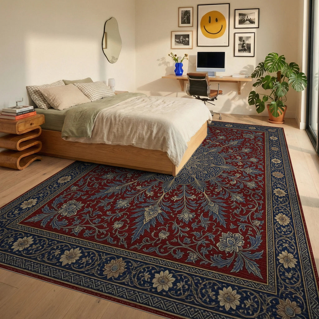 Red Indigo Gold Rug - bedroom