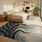 Minimalist Botanical Charcoal Ivory Rug - bedroom