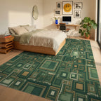 Green Forest Olive Rug - bedroom