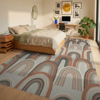 Minimalist Terracotta Arch Earth Tone Rug - bedroom