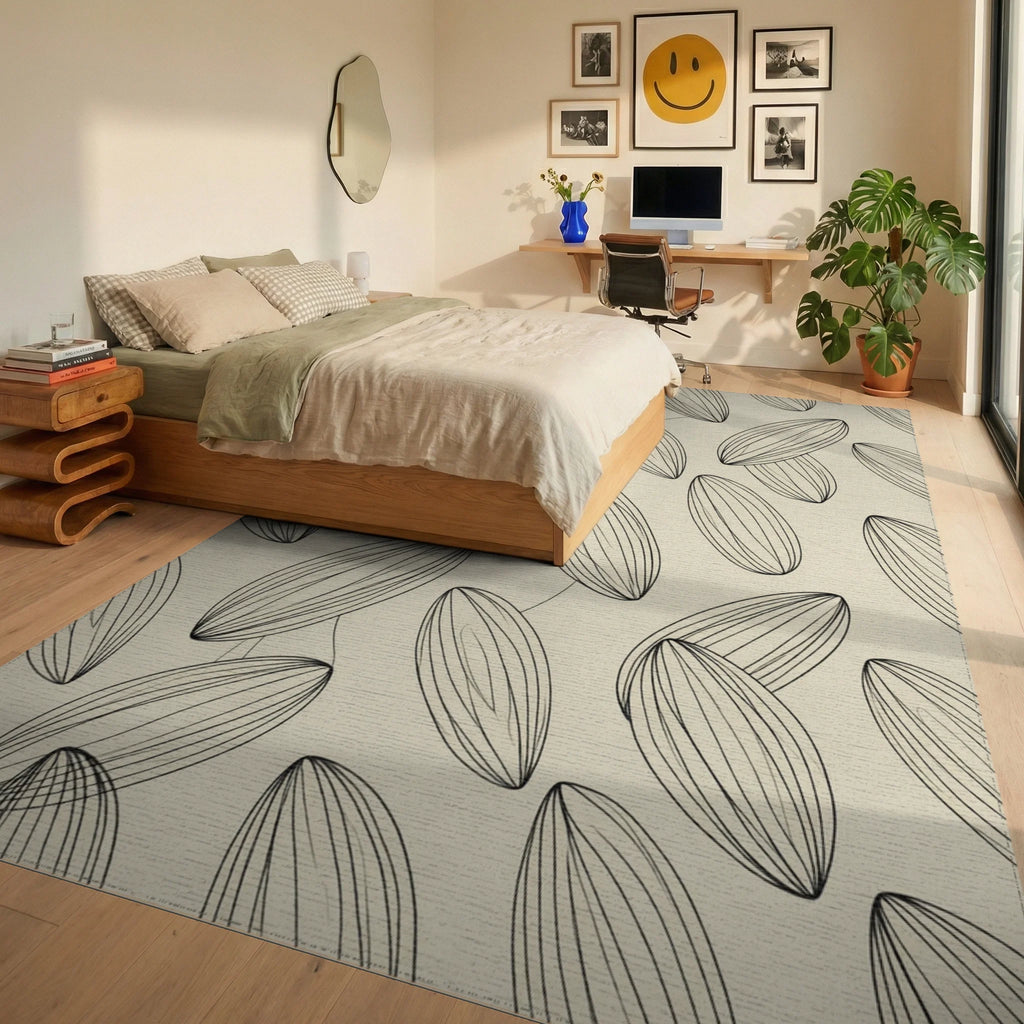 Minimalist Abstract Organic Line Rug - bedroom