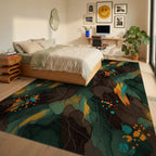Forest Green Orange Rug - bedroom