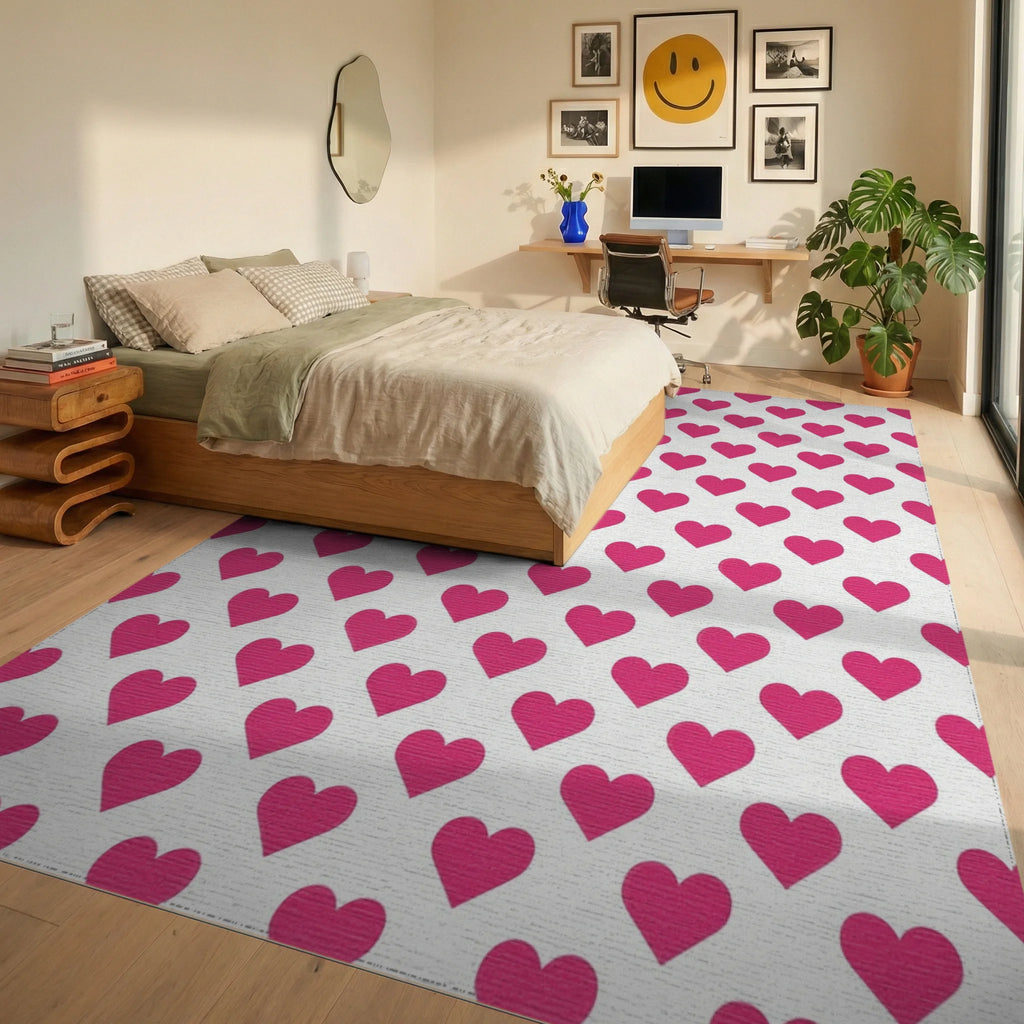 White Pink Minimalist Rug - bedroom