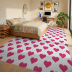 White Pink Minimalist Rug - bedroom