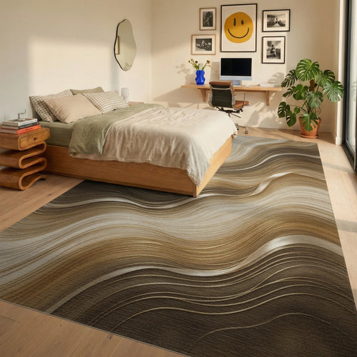 Beige Gold Minimalist Rug - bedroom