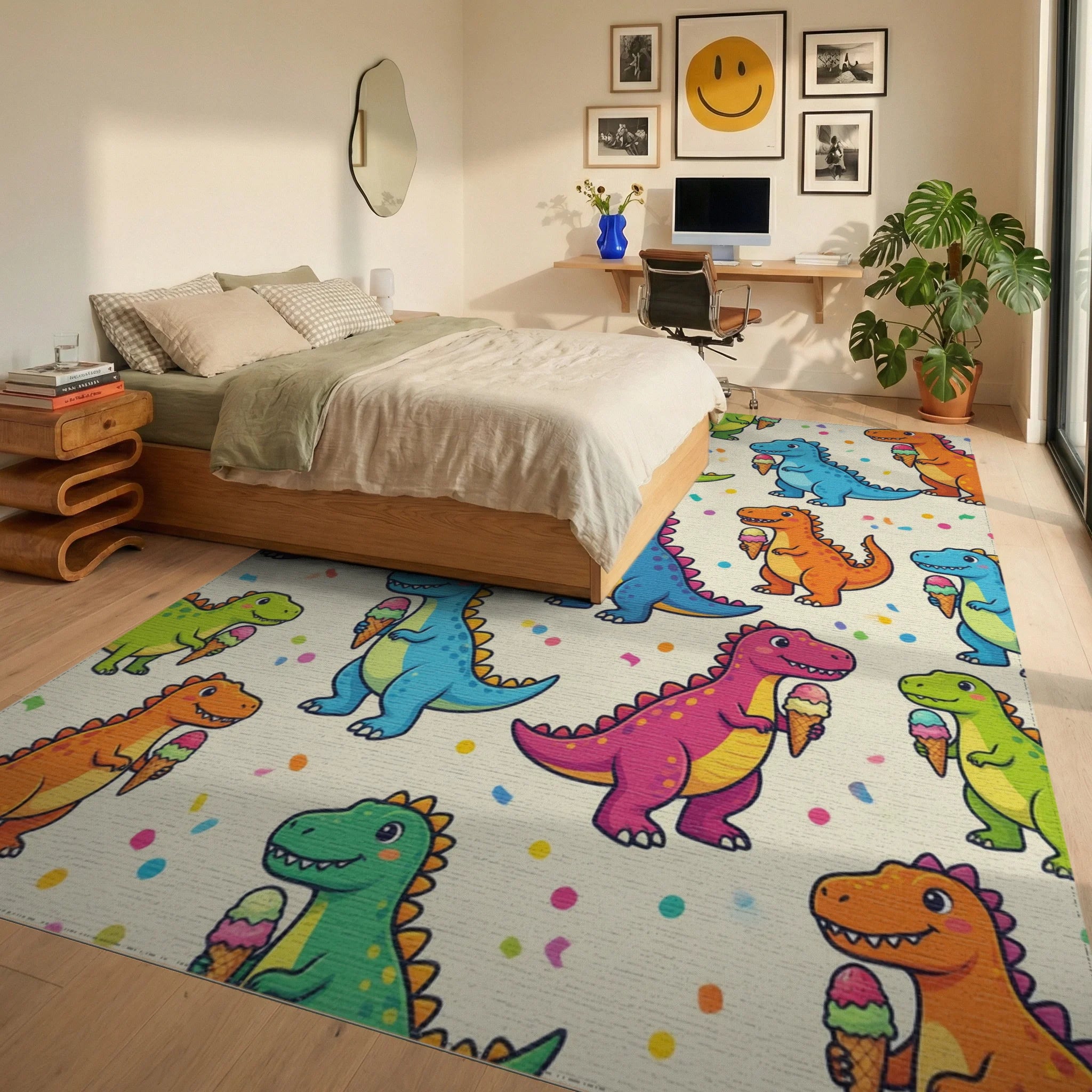 Cartoon Yellow Green Rug - bedroom