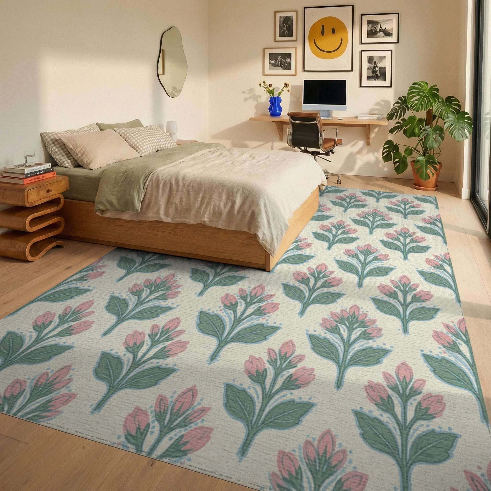 Pink Green Sky Rug - bedroom