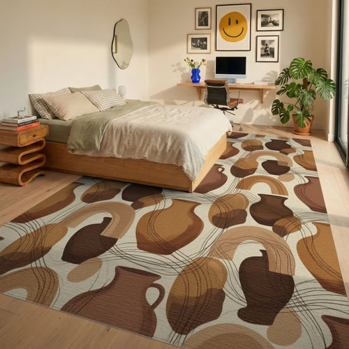 Beige Brown Geometric Rug - bedroom