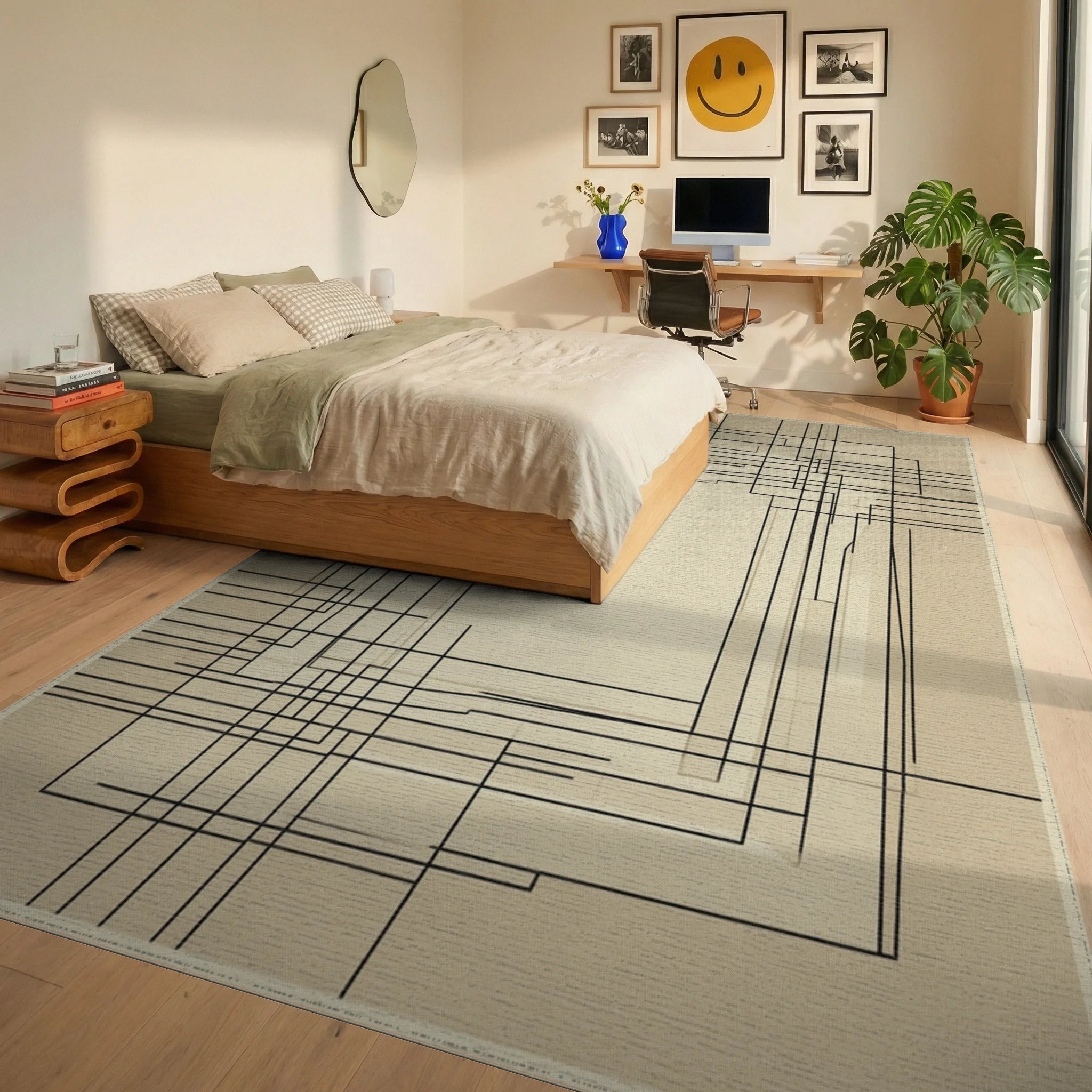 Modern Cream Beige Rug - bedroom