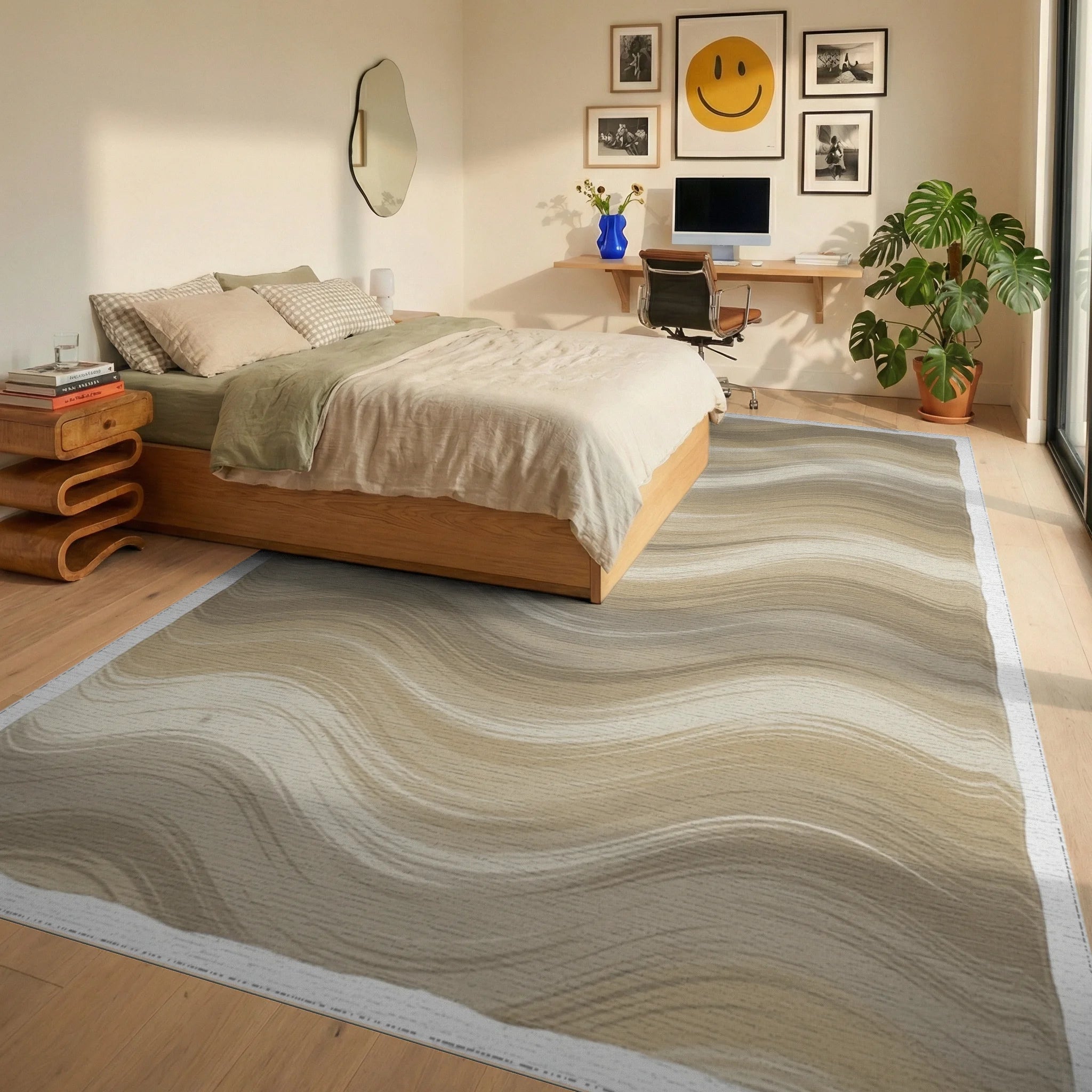 Beige Geometric Minimalist Rug - bedroom