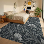 White Gray Floral Rug - bedroom