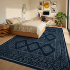 Monochromatic Navy Geometric Tribal Rug - bedroom
