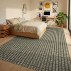 Neutral Grid Textured Linen Rug - bedroom
