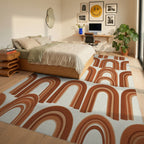 Terracotta Abstract Arch Boho Rug - bedroom