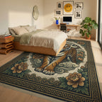 Tiger Peony Woodblock Print Area Rug - bedroom