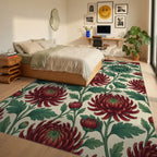 Crimson Red Green Rug - bedroom