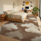Cream White Abstract Rug - bedroom