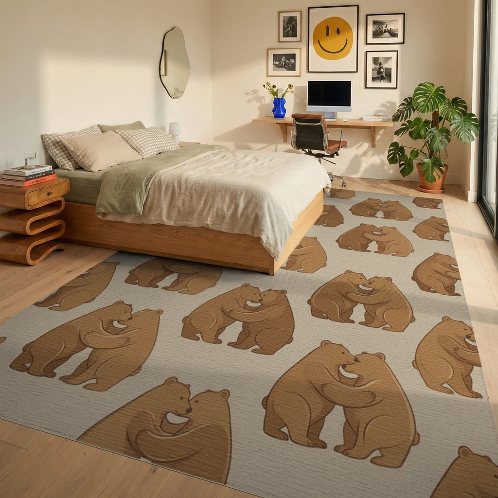 Brown Beige Minimalist Rug - bedroom