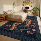 Tiger And Blossom Charcoal Area Rug - bedroom