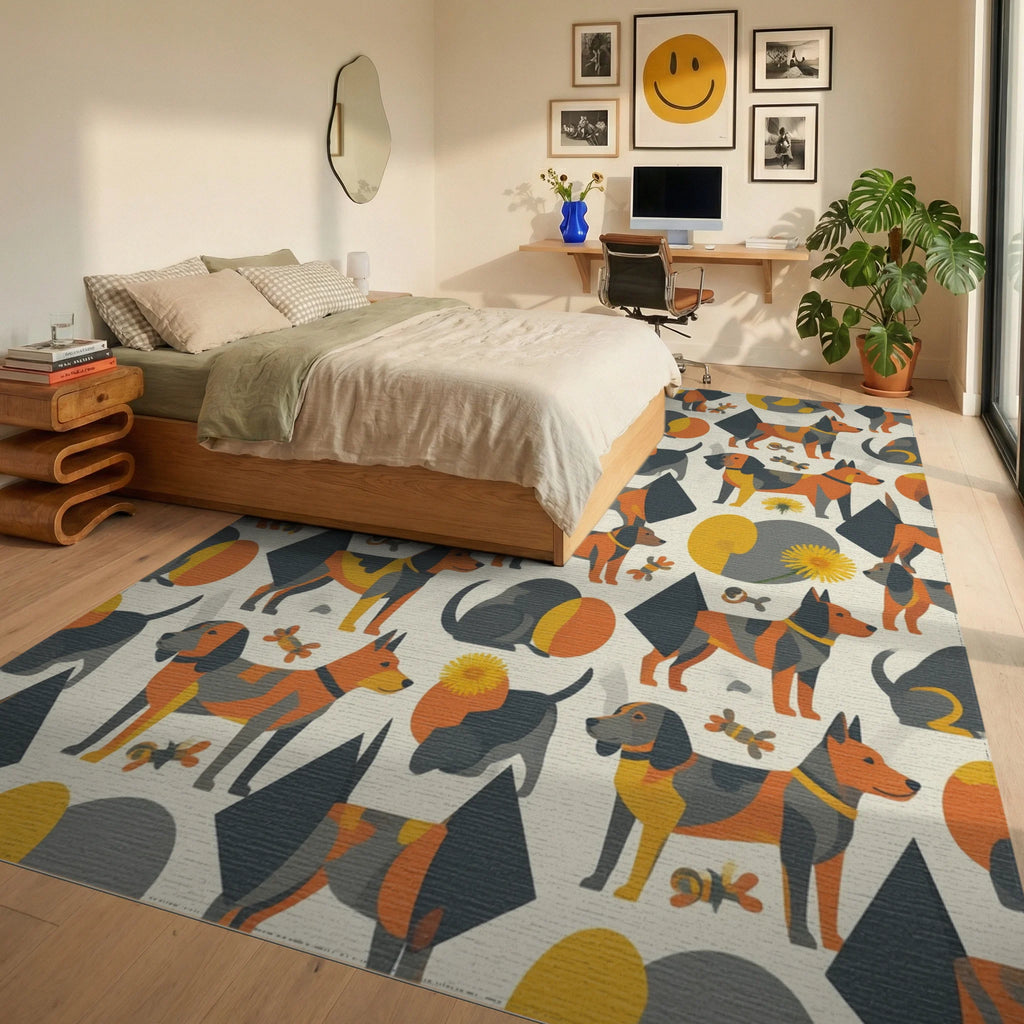 White Orange Yellow Rug - bedroom