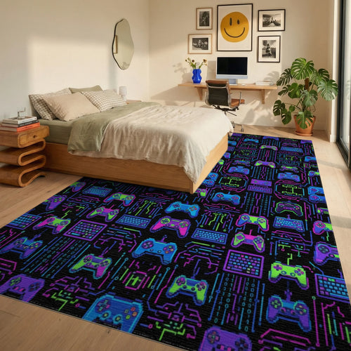Blue Pink Green Rug - bedroom