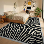 Black White Cream Rug - bedroom