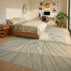 Minimalist Linear Cream and Black Rug - bedroom