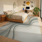 Minimalist Fluid Line Sand Sage Rug - bedroom